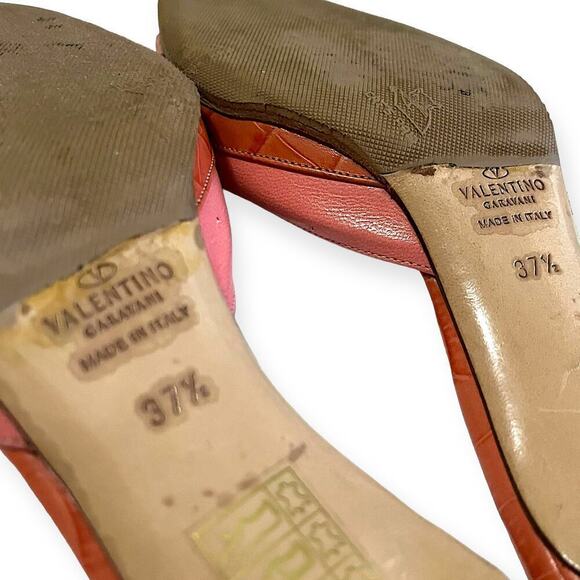 Valentino Embossed Leather Kitten Heels Mule Slides Pink Rose Size 37.5 / US 7.5 - Picture 15 of 15